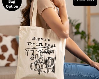 Custom Thrifting Canvas Tote Bag for her, Custom Tote Bags, Vintage Shopper Vintage Aesthetic Thrifting Bag Thrift Haul, Thrift Lover Gifts