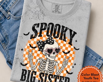 Halloween Big Sister Shirt, Halloween Big Sister Reveal, Spooky Big Sister Tee, Skeleton Big Sister Shirt, Fall Baby Sister Reveal Outfit