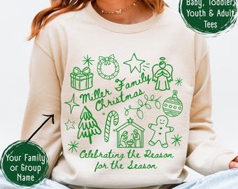 Custom Family Christian Christmas Shirt, Matching Nativity Scene Sweatshirt, Personalized Christmas Group Shirt, Religious Holiday Group tee