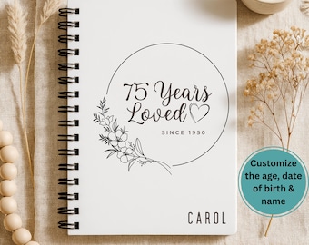 75th Birthday Gift For Women, Mothers Day Gift, Sister 50th Birthday gift Notebook, 70th Birthday Gift, 95th birthday gift, Grandma gift