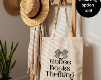 Thrifting Canvas Tote Bag Women Bookish Tote bags Vintage Shopper Thrift Haul, Thrift Lover Gifts Book Lover gift Coquette Tote Bag for her