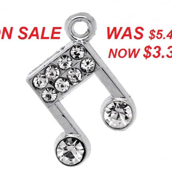 was 5.47 Silver Plated Rhinestone Musical Note Charm Pendants 17x15mm, sold per packet of 10