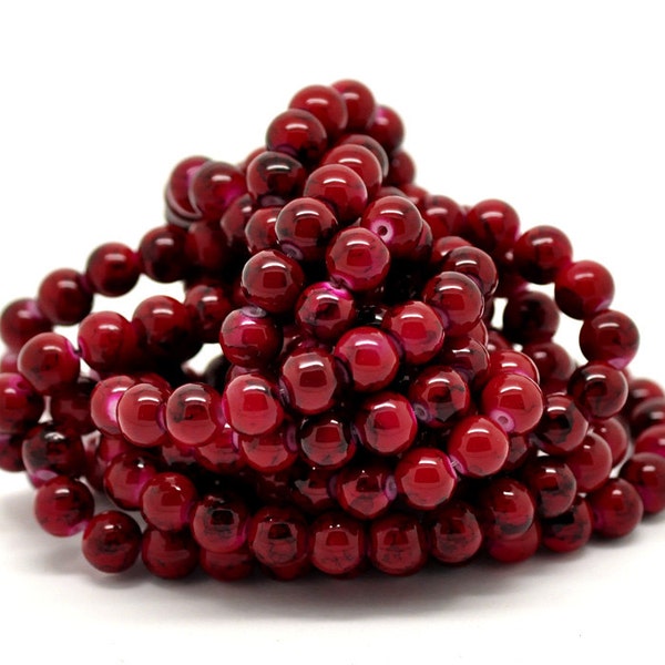 1 Strands(about 1x105PCs) Red Mottled Effect Round Glass Loose Beads 8mm(3/8"), 80cm long