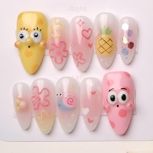 SpongeBob & Patrick Press On Nails: 3D Cartoon Nail Art