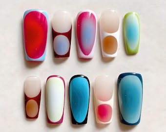 Gradient Press On Nails | Modern Art Ombre & Color Block Design | Unique Capsule Set | Color Blur Press On Nails |  Minimalist Art Shape