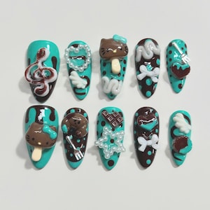 Mint Chocolate 3D Press On Nails | Dessert Nail Art