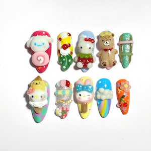 3D Teddy Bear Press On Nails: Kawaii Dessert Nail Art