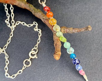 Rainbow Gemstone Pendant, Multi Gemstone Sterling Silver Necklace, Matching Set, Chakra Gemstone Jewelry, Rainbow Pendant, Gift for Her