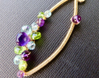 Colourful Gemstone Pendant, Amethyst Necklace, Peridot Necklace, Blue Topaz Necklace, Gold Filled Gemstone Necklace, Eliptical Pendant