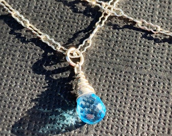 Swiss Blue Topaz Necklace in Sterling Silver, December Birthstone, Something Blue, Bridal Jewellery, December Birthday