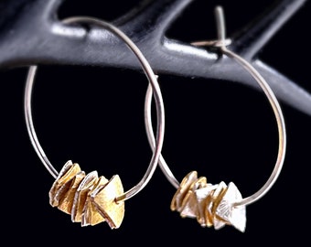 Sterling Silver Hoop Earrings | Decorative Gold & Silver Hoops | Mixed Metal Hoop Earrings | Boho Mid Sized Hoop Earrings | Gift for Her