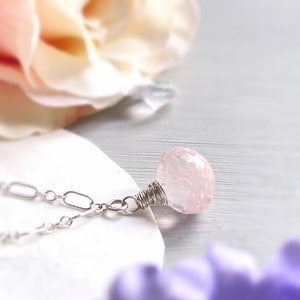 Rose Quartz Necklace in Sterling Silver | Gemstone Layering Necklace | Solitaire Pendant | Minimalist Gemstone Pendant | Rose Quartz Pendant