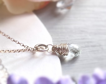 Aquamarine Necklace in Sterling Silver | Gemstone Solitaire Necklace | Delicate Layering Necklace | Aquamarine Pendant | March Birthstone