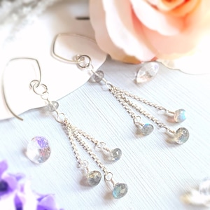 Labradorite Earrings in Sterling Silver | Flashy Blue Labradorite Earrings | Labradorite Dangle Earrings | Long Drop Gemstone Earrings