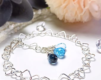 Sterling Silver Heart Bracelet | Blue Topaz Charm Bracelet | Love Bracelet | Mother’s Day Gift | Friendship Bracelet | Gift for Her