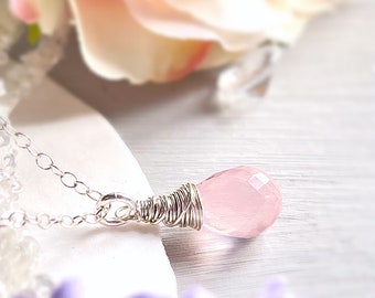 Rose Quartz Necklace in Sterling Silver | Gemstone Layering Necklace | Solitaire Pendant | Rose Quartz Pendant Necklace | Gemstone of Love