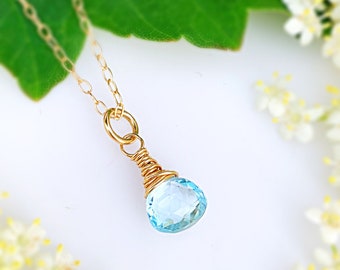Blue Topaz Necklace, Dainty Necklace, November Birthstone Jewellery, Blue Topaz Gold Jewelry, Gift for Her, Valentines Gift, 14kt gold