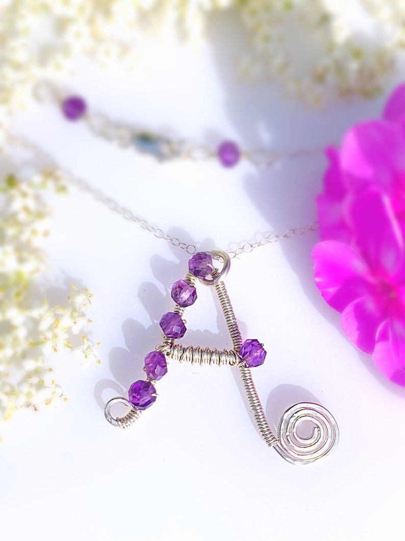 Custom Jewelry Monogram Pendant Personalized Initial Necklace in Sterling Silver Gift for Her Birthstone Jewellery Choice of Gemstone