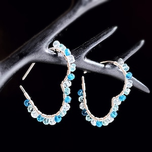 Blue Gemstone Heart Hoop Earrings in Sterling Silver | Neon Apatite, Aqua Apatite & Aquamarine Hoop Earrings | Sterling Silver Hoop Earrings
