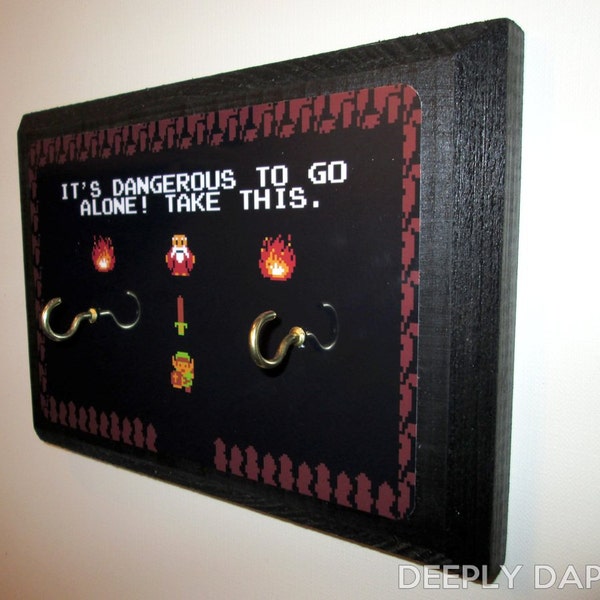 2 HOOK Legend Of Zelda COMPLETED Key Hanger - It's Dangerous Key Hook - NES Decor