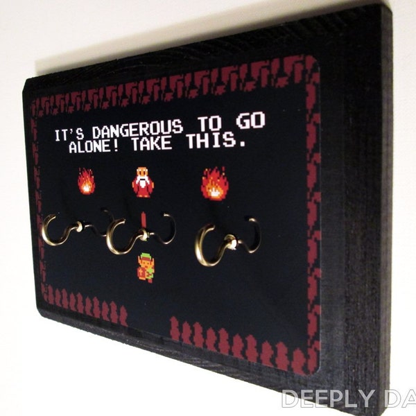 Legend Of Zelda Key Hanger - COMPLETED KEY HOOK - Three Hook Version - It's Dangerous Link Gamer Decor