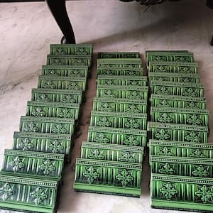 Vintage majolica floral Embossed art Nouveau architectural tile, made in japan furniture and wall border tile, collectible item. 31 pieces