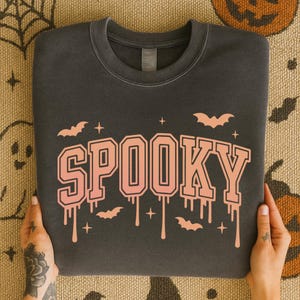 Retro Spooky Shirt PNG, Peach Halloween PNG, Vintage Bats Sublimation, Dripping Spooky Text PNG, Cute Halloween Clipart, Fall Shirt Graphic