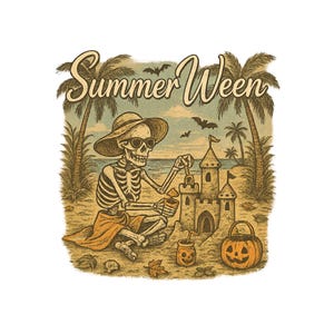 SummerWeen Skeleton PNG, Retro Halloween Beach Design, Tropical Fall Sublimation, Spooky Vacation PNG, October Clipart Download