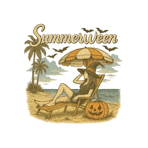 SummerWeen Witch PNG, Beach Halloween Shirt Design, Retro Witch Sublimation, Spooky Summer PNG, Halloween Beach Clipart, October PNG