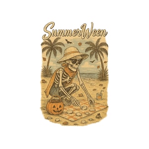 SummerWeen Skeleton PNG, Retro Halloween Beach Design, Tropical Fall Sublimation, Spooky Vacation PNG, October Clipart Download
