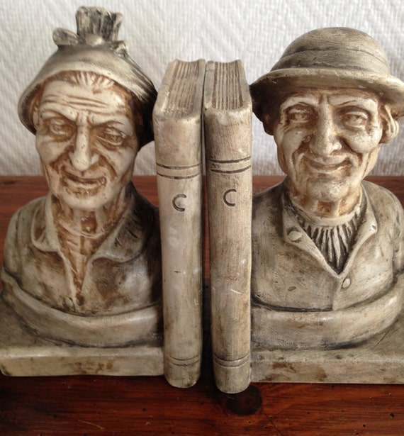 Rare French Antique Bookends of a Man and Woman both wearing Etsy