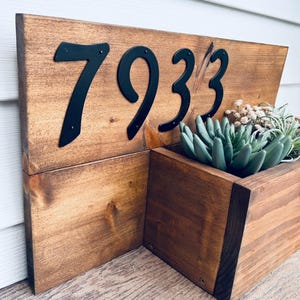 House Number Sign with Planter Box/Housewarming Gift/Custom Address Sign with Basket/Porch Decoration/Rustic Outdoor Porch Decor/Plant safe