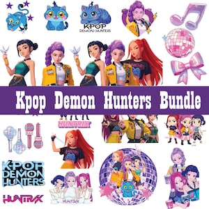 Kpop Demon Hunters SVG Bundle, Girl Dinner Png, Saja Boys Girls Bands Png, Huntrix fans, Digital Download, Anime K-Pop Girl Stickers