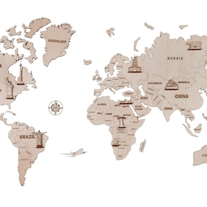 Mapa del mundo L: Rompecabezas de madera 3D cortado con láser para regalo DIY