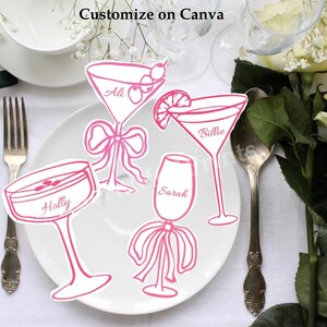 Modèle de marque-place personnalisé pour mariage | Motif découpé pour boisson et noeud | Cartes de visite en toile modifiables | Plans de table imprimables