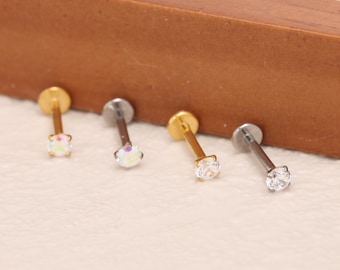 Piercing lèvre labret CZ, piercing tragus conque Helix Medusa G23, titane 6/7/8/10 mm, boucles d'oreilles, bijoux de corps 16/18 g