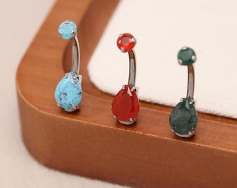 Belly Button Piercing Agate Turquoise Navel Piercing Jewelry Floating Navel Piercing Jewelry 14G G23 Titanium Small Navel Ring