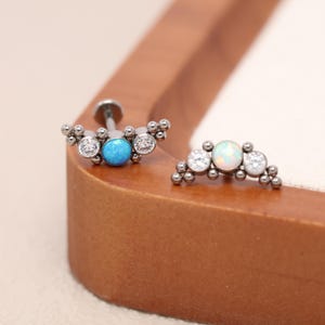 Lip Barbell Tragus Conch Helix Medusa Piercing Jewelry Internally Threaded Labret Stud G23 Titanium 6/8/10mm CZ and Opal Stud Earrings
