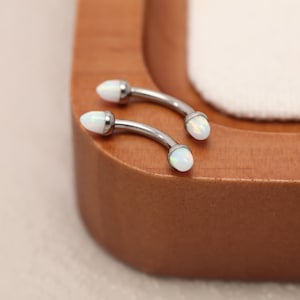 Curved Barbell & Labret Stud Bullet-shaped Eyebrow Jewelry 16G Titanium Opal Bridge Jewelry Minimalist Earring