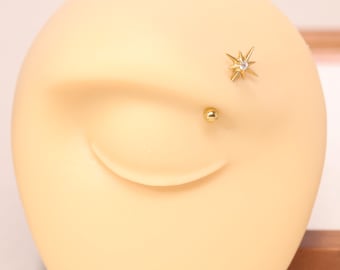 Piercing de labio y ceja, barra curva, piercing de cartílago, estrella de David, circonita cúbica, anillo de ceja, 16G G23, titanio, joyería corporal pequeña