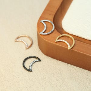 Crescent Nose Ring CZ  Helix Piercing Jewelry Cartilage Earrings Hoop Septum Jewelry Hinged Clicker Hoop 316L Surgical Steel