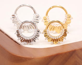 White CZ Layered Nose Ring Hoop Ring CZ Rock Ring Earring Hoop Earring 316L Surgical Steel  16G Septum Piercing Jewelry Body Jewelry