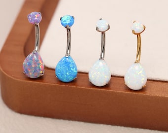 チタン製へそピアス（オパール）、へそピアス（16g/14g