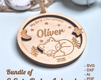 Christmas Laser Cut Files Babys first Christmas ornament svg Christmas Christmas ornaments svg 2 Layers Bundle Laser cut glowforge files