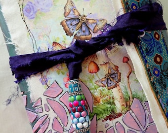 Handmade nature journal in green and purple for all your journaling needs with art tags, journaling cards, ephemera and much more