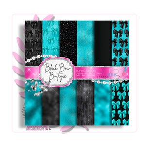 Black Paper, Bow Digital Paper, Black Bow Digital Planner Paper, Blue Bow Paper, Journal Paper, Glam Paper, Planner Paper, Scrapbook Paper