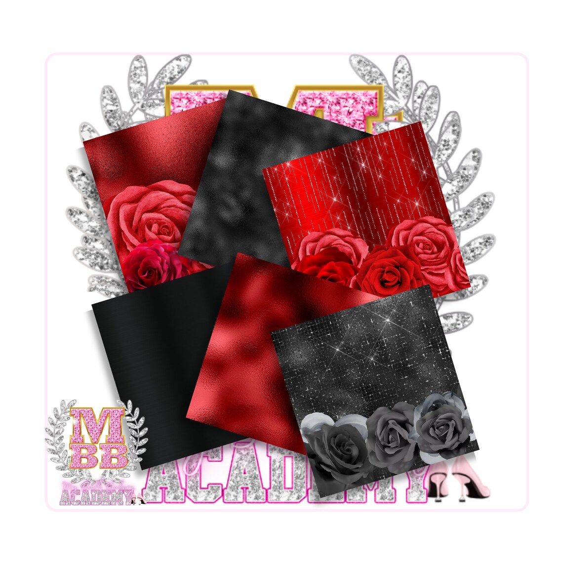 Red Rose Paper, Black Rose Digital Paper, Rose Digital Planner Paper