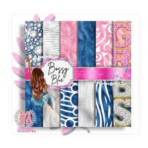 Blue Digital Paper, Blue Background Paper, Blue Social Media, Girl Boss Digital Paper, Digital Planner Paper, Pattern Paper, Girl Boss Paper