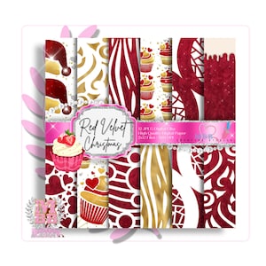 Red Velvet Paper, Red Digital Paper, Red Velvet Templates, Christmas Digital Paper, Red Velvet Cupcake, Cupcake Paper, Digital Planner Paper