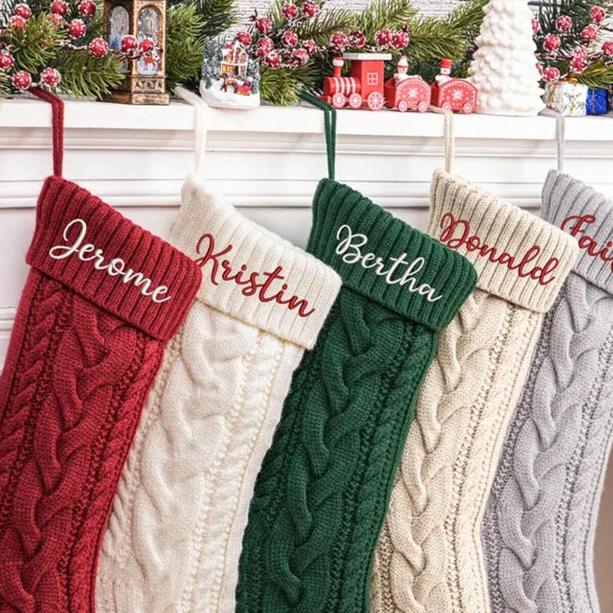 Embroidered Christmas Stocking Personalized Knitted Family Stockings Xmas Stocking With Name Monogram Holiday Stocking Family Christmas Gift - Etsy